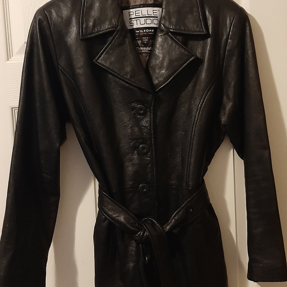 Black, leather coat